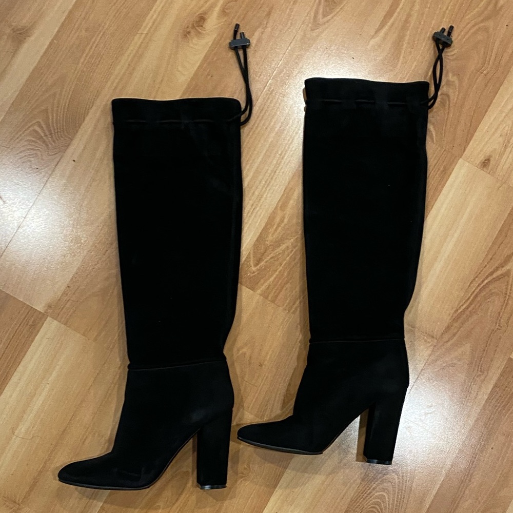Lanvin Black Suede Drawstring Boots